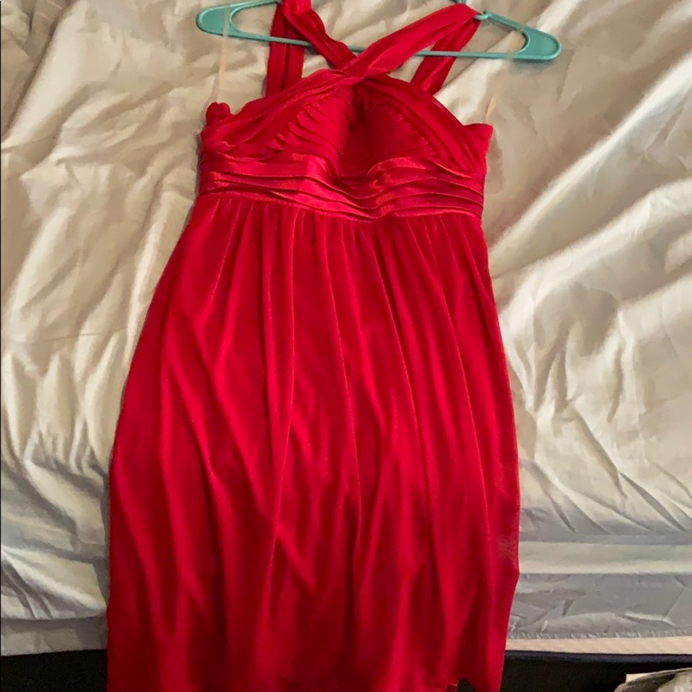 High neck red dress